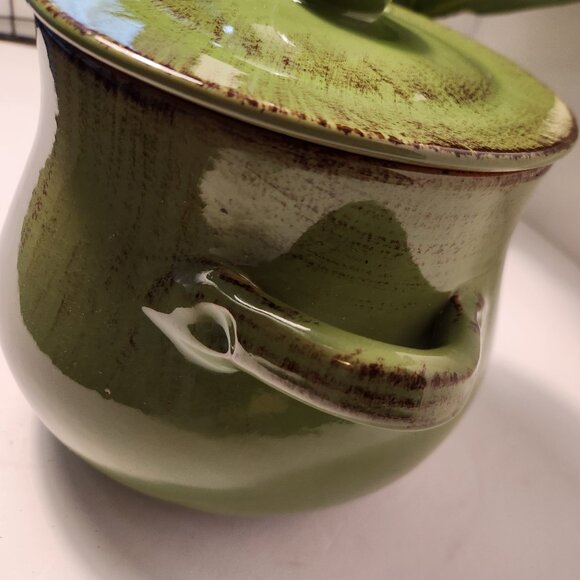 Vintage De Silva Green Terracotta Bean Pot Green Glazed Covered Casserole Dish - Picture 13 of 14